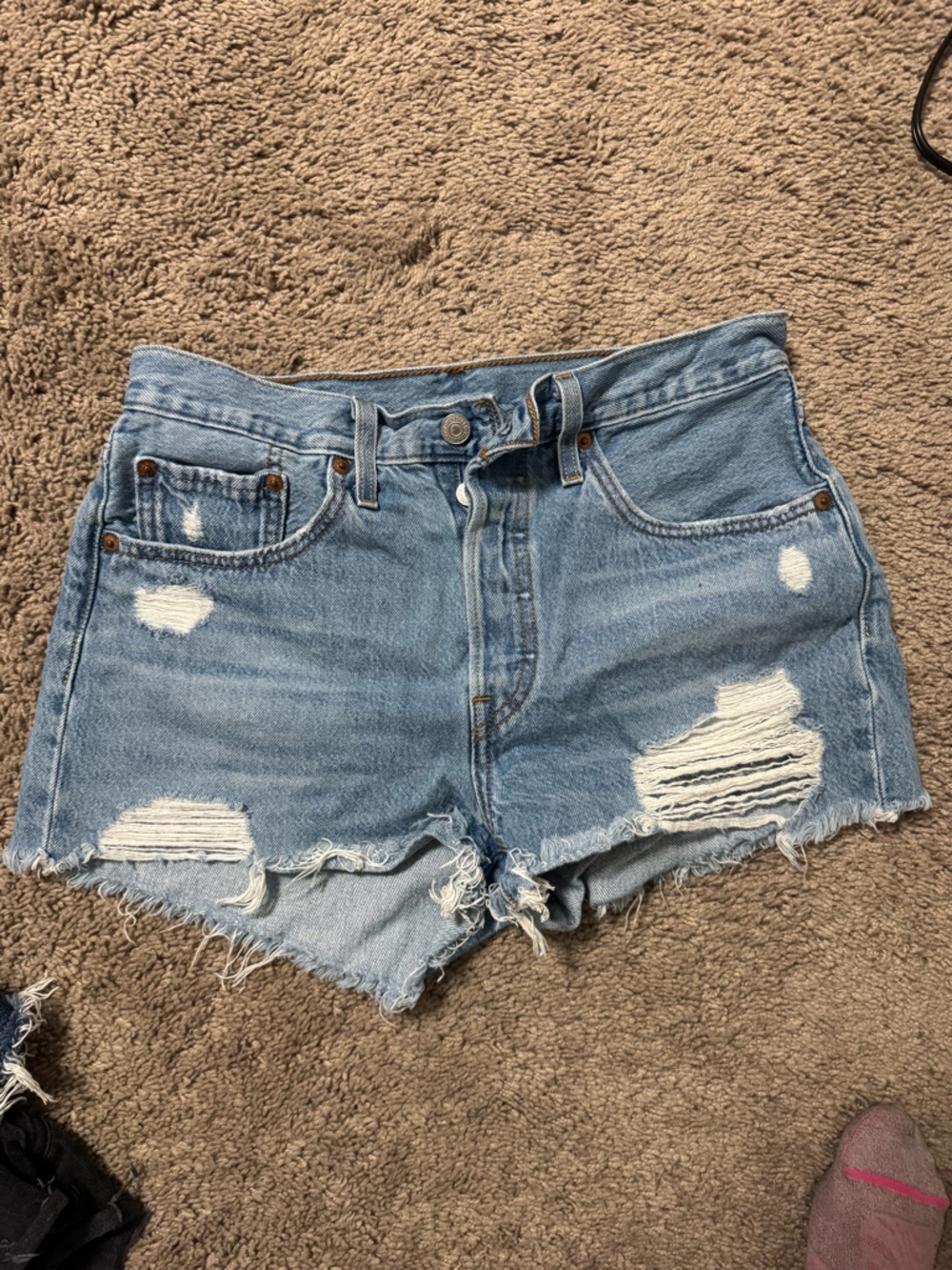 Levi's Light Blue Distressed Denim Jean Shorts